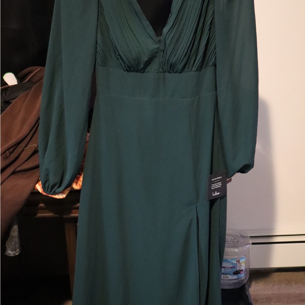 Lulu's Deep Green Long Sleeve Dress